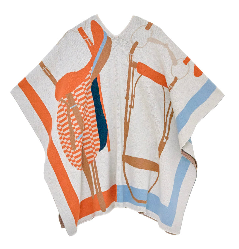 ADAMSBRO CASHMERE LONG PONCHO SADDLE