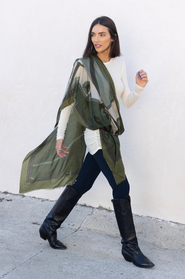 CASHMERE SCARF  HORSE GREEN