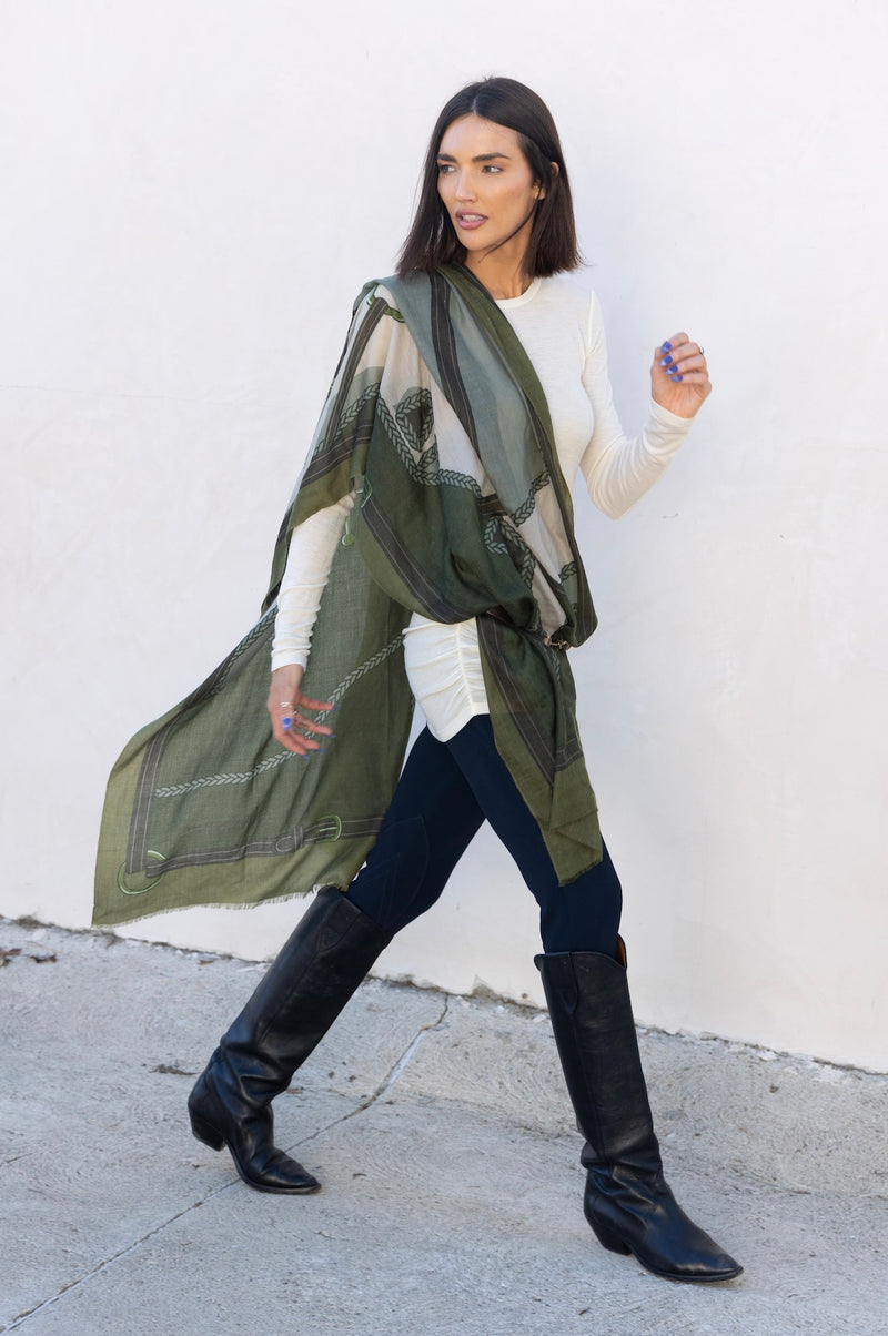 CASHMERE SCARF  HORSE GREEN