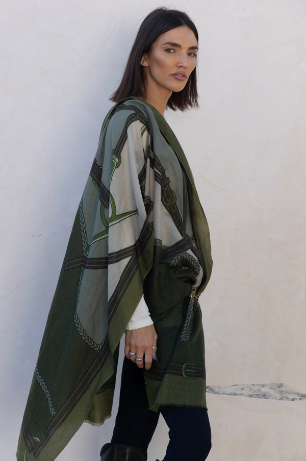 CASHMERE SCARF  HORSE GREEN