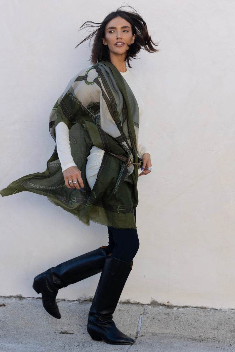 CASHMERE SCARF  HORSE GREEN