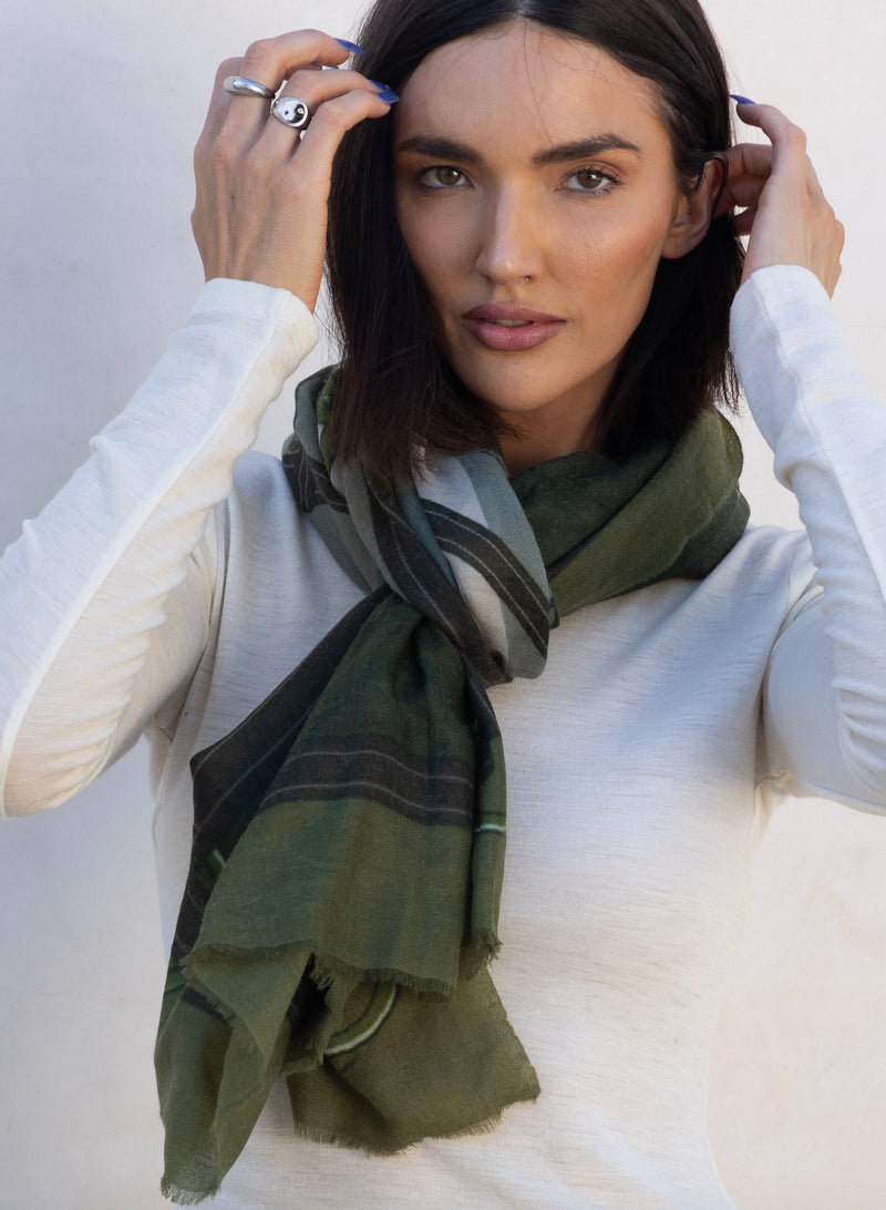 CASHMERE SCARF  HORSE GREEN