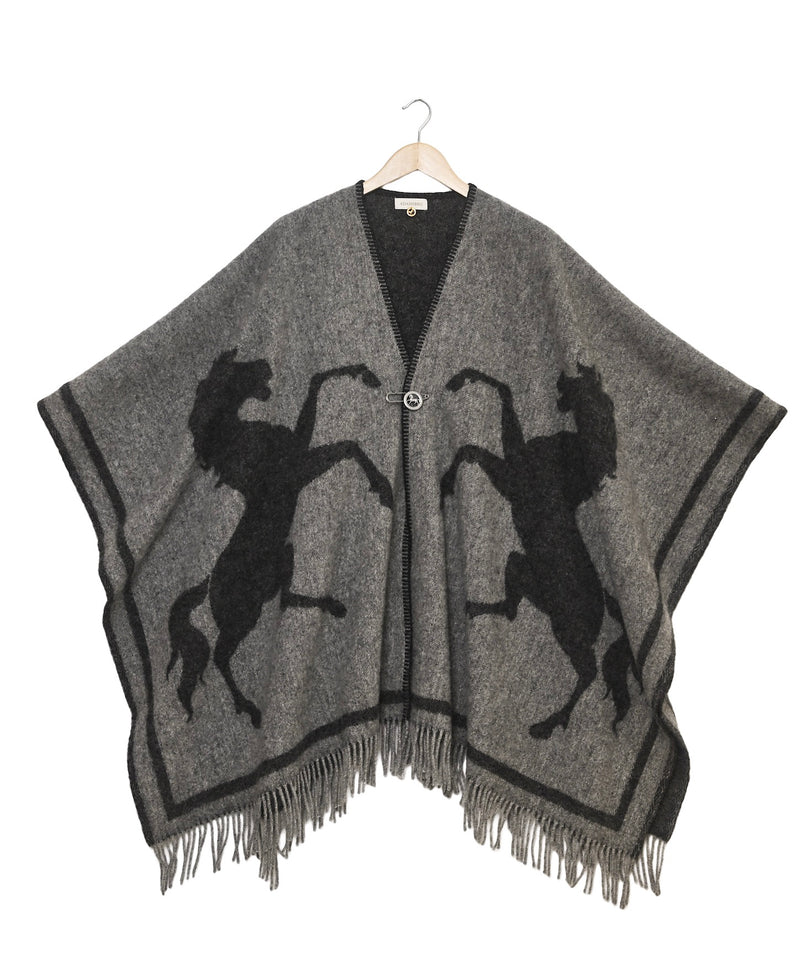 PONCHO HORSES LAMBS WOOL GREY