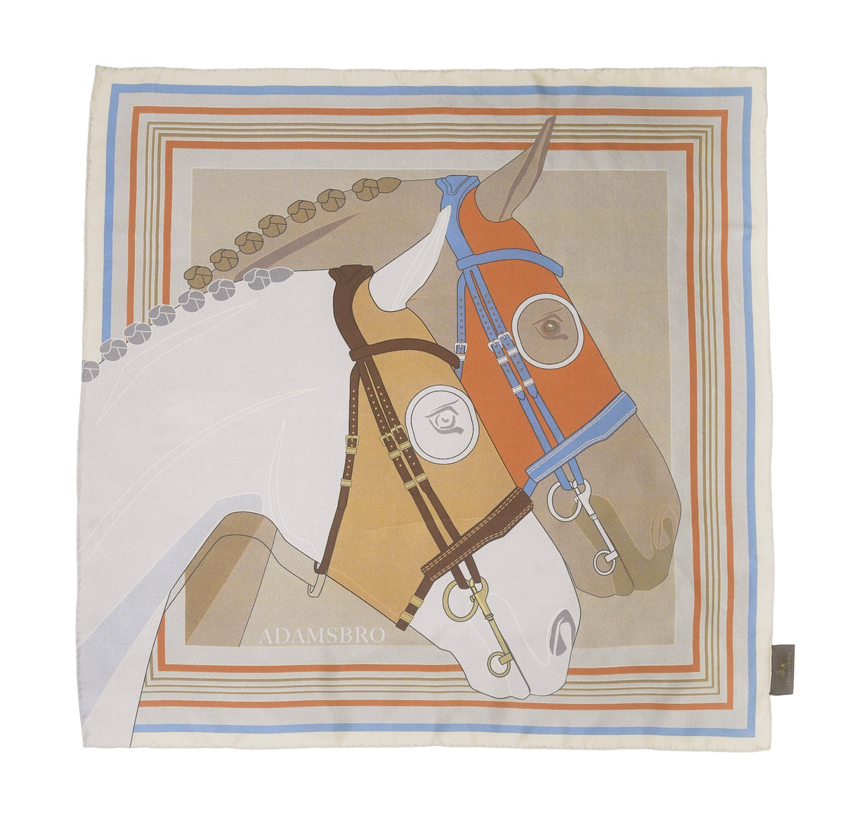 Mulberry Silk Scarf Frame Horse Blue