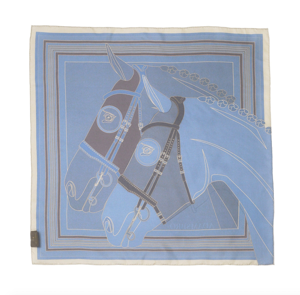 Mulberry Silk Scarf Frame Horse Blue