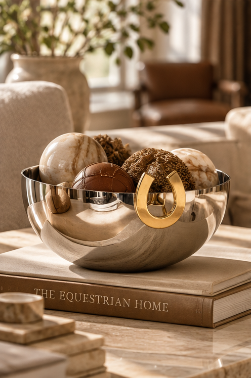 Horse Shoe Serving Bowl Silver with Golden Detail