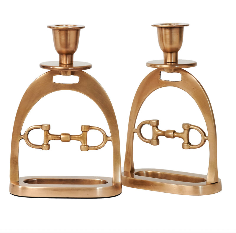 Snaffle Bit Candle Holder Set Brass