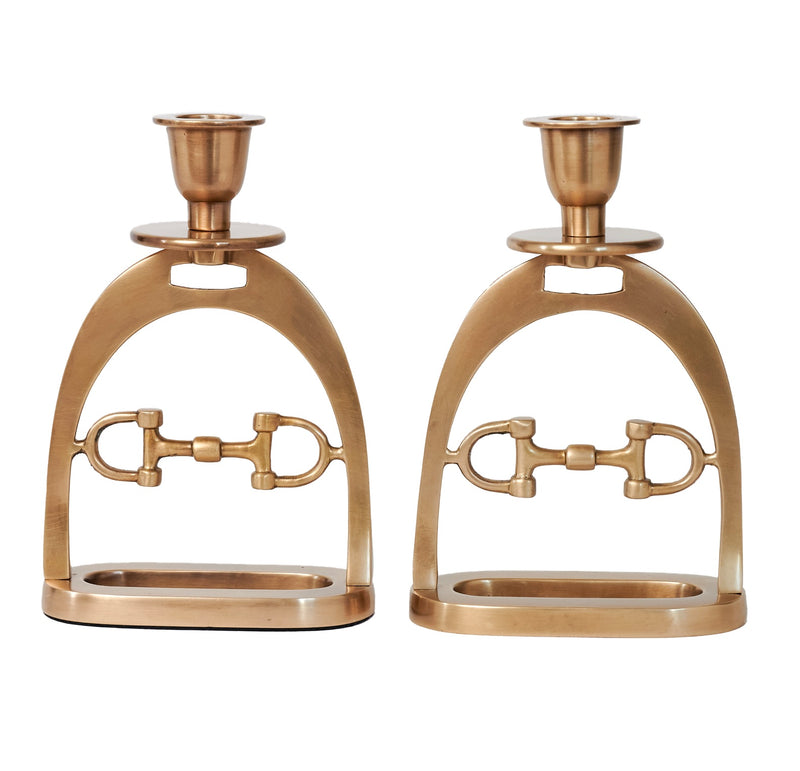 Snaffle Bit Candle Holder Set Brass