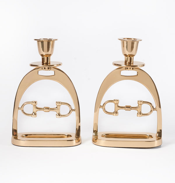 Snaffle Bit Candle Holder Set GOLD