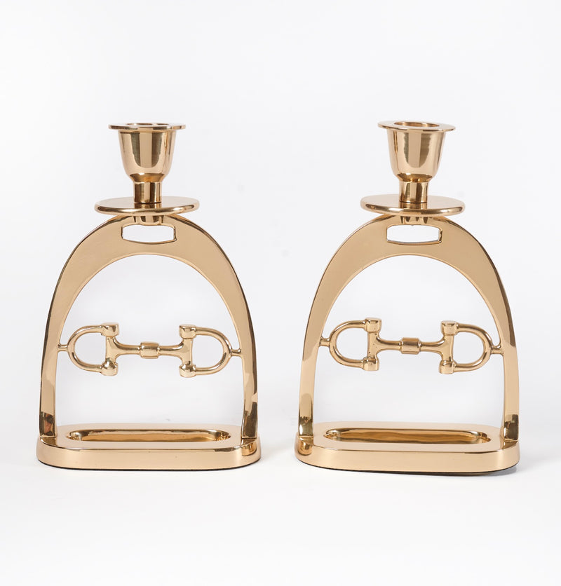 Snaffle Bit Candle Holder Set GOLD