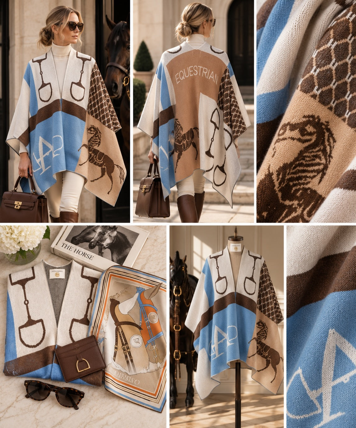 Poncho Classic 100% Cashmere Blue