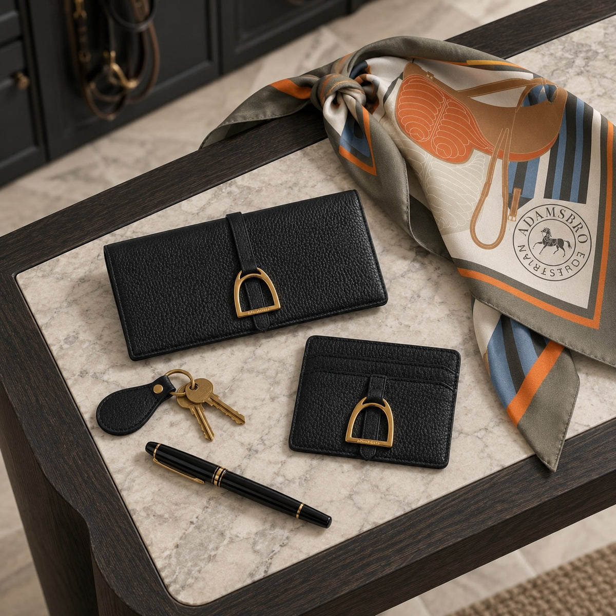 Black Stirrup Cardholder- Genuine Leather