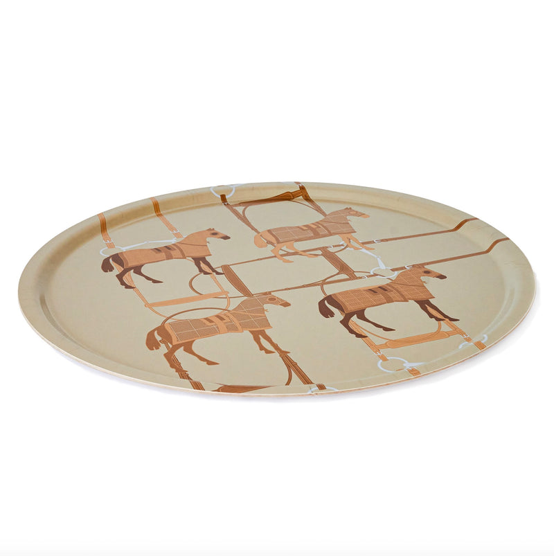 ROUND TRAY HARNAIS 4 HORSES