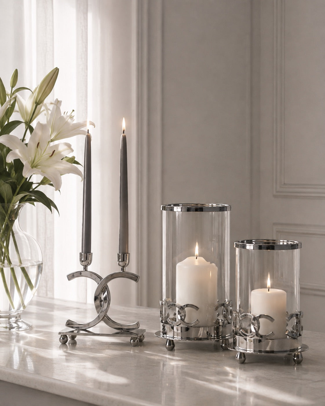 Double Candle Holder – Polished Nickel