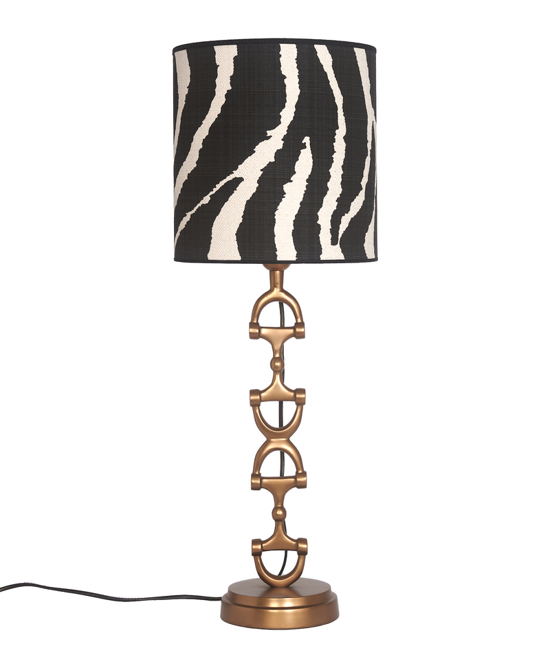 Snaffle Bit Lamp stand Brass including Zebra linnen lampshade