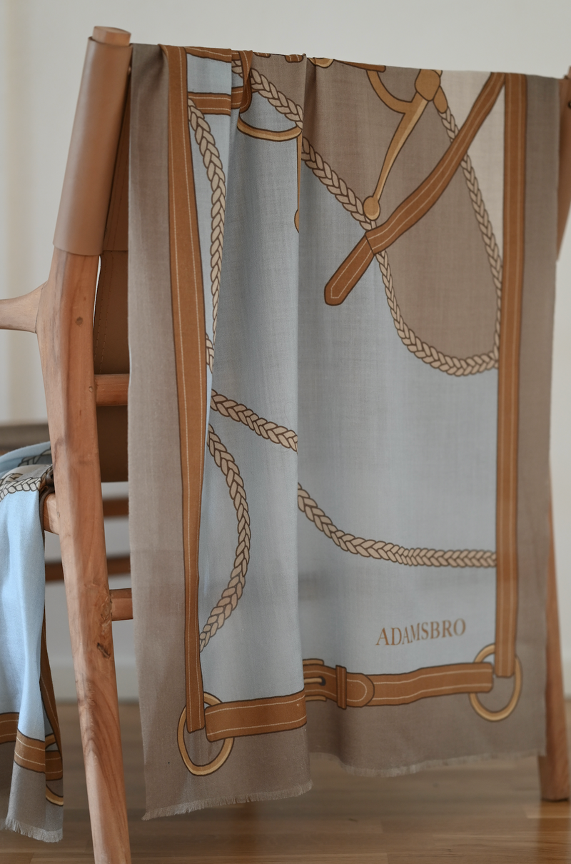 100% CASHMERE SCARF HORSEHEAD LIGHT BLUE