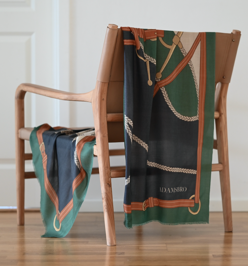100% CASHMERE SCARF HORSEHEAD GREEN