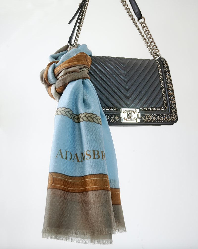 100% CASHMERE SCARF HORSEHEAD LIGHT BLUE