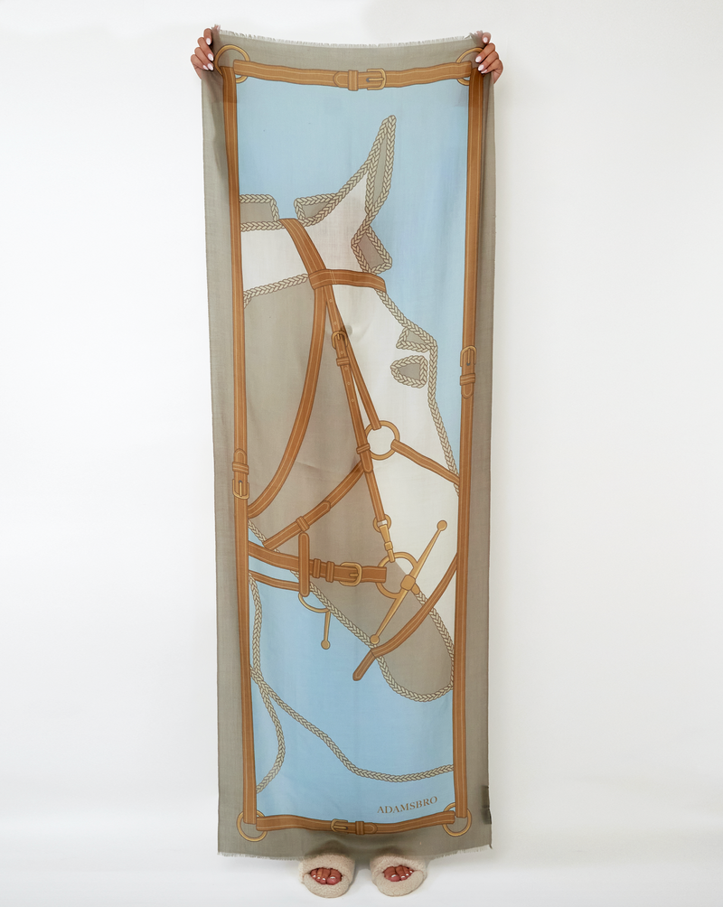 100% CASHMERE SCARF HORSEHEAD LIGHT BLUE