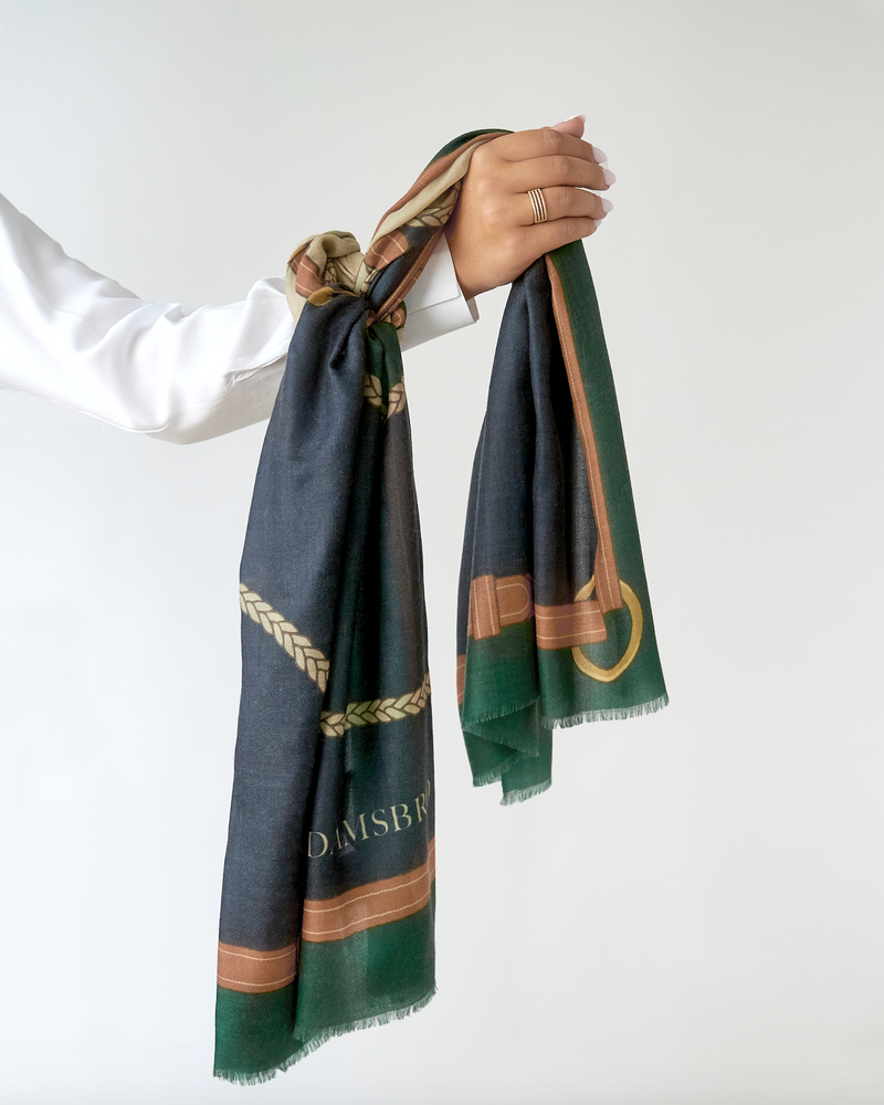 100% CASHMERE SCARF HORSEHEAD GREEN