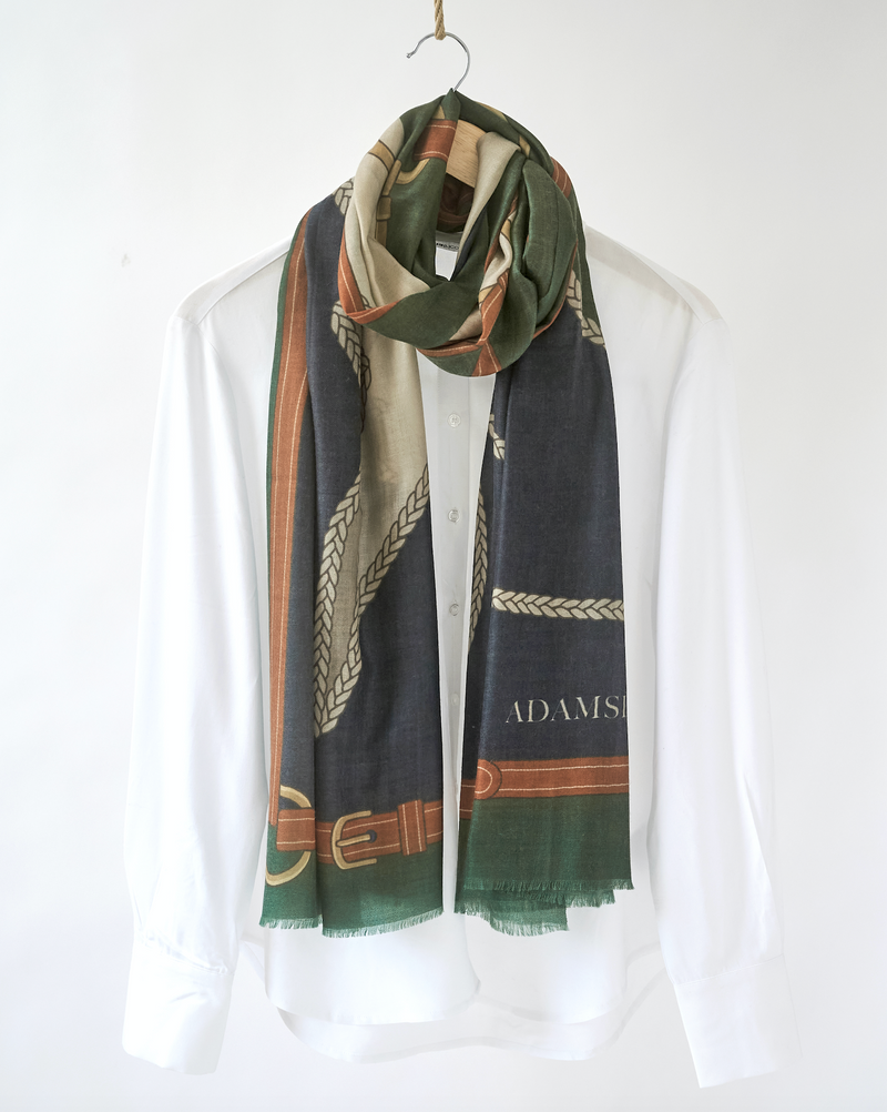 100% CASHMERE SCARF HORSEHEAD GREEN