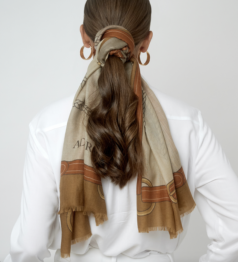 100% CASHMERE SCARF HORSEHEAD RUST