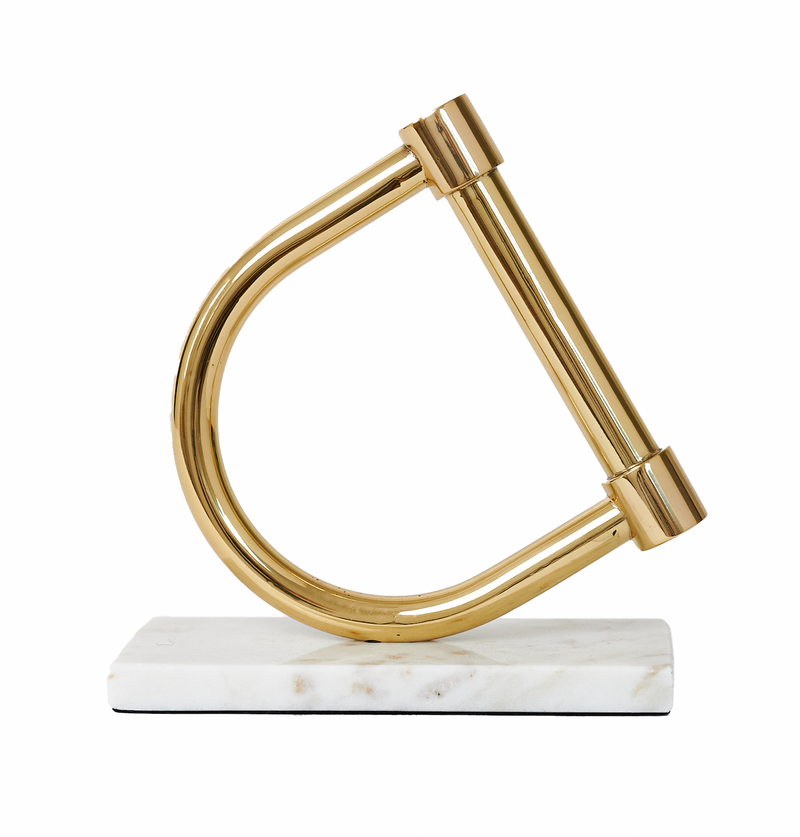 Stirrup Decor Golden brass with  white Marble stand.
