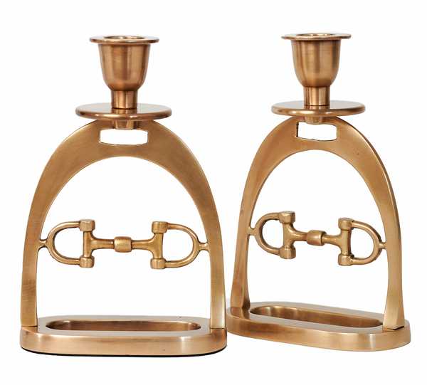 Snaffle Bit Candle Holder Set Brass