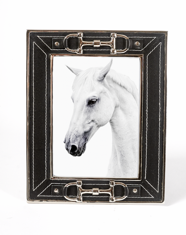 Snaffle Bit Frame in Black Leather & Stainless steel.