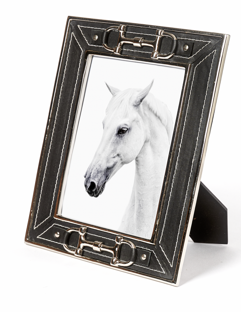 Snaffle Bit Frame in Black Leather & Stainless steel.