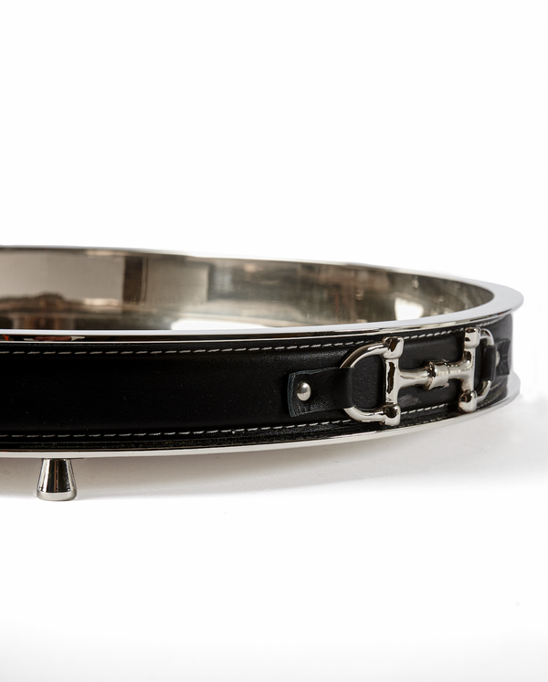 Snaffle Bit Round Tray with Black Leather