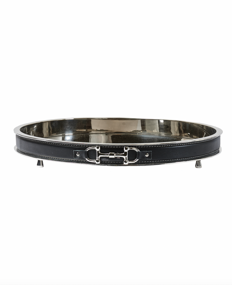 Snaffle Bit Round Tray with Black Leather