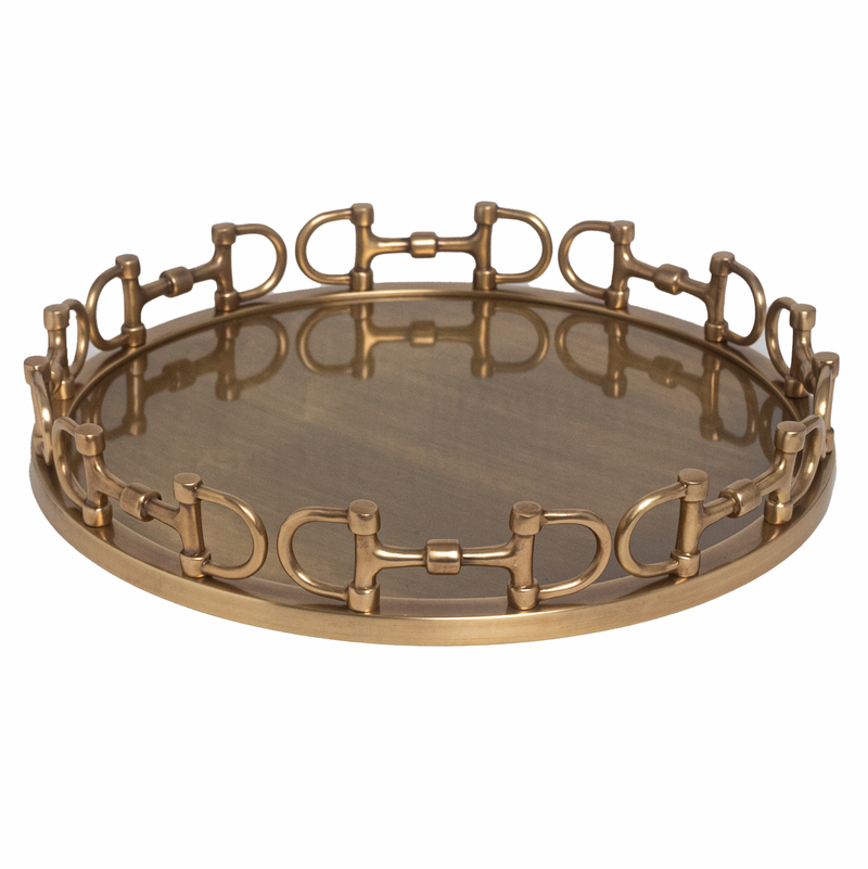 Snaffle Bit Round Mirror Tray Brass