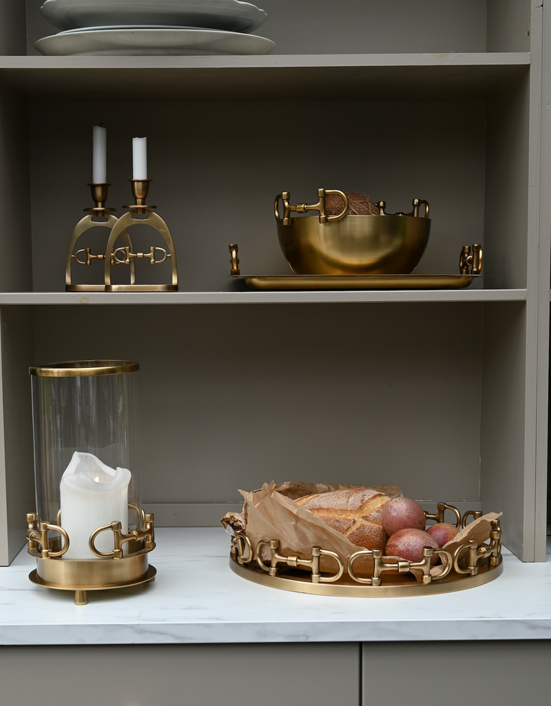 Snaffle Bit Round Mirror Tray Brass