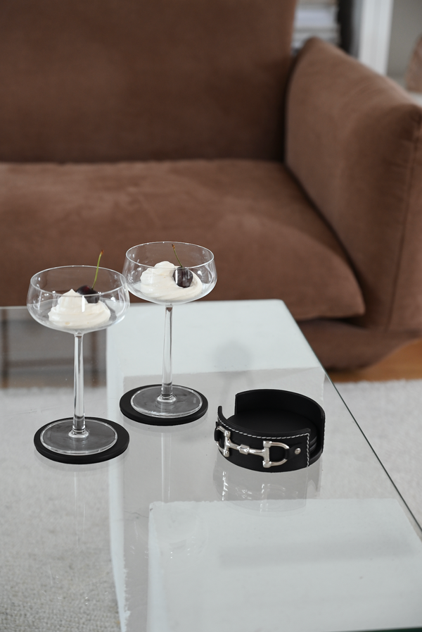 Black Genuine Leather 4-pack Coaster