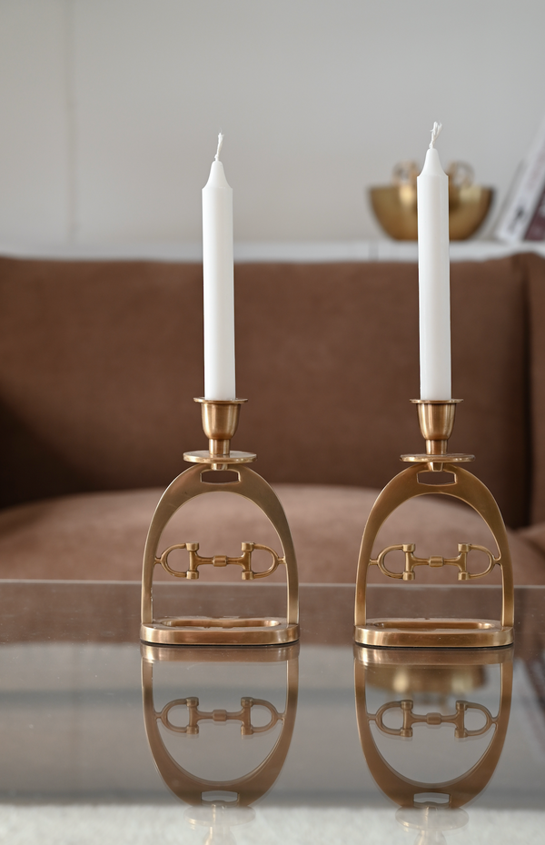 Snaffle Bit Candle Holder Set Brass