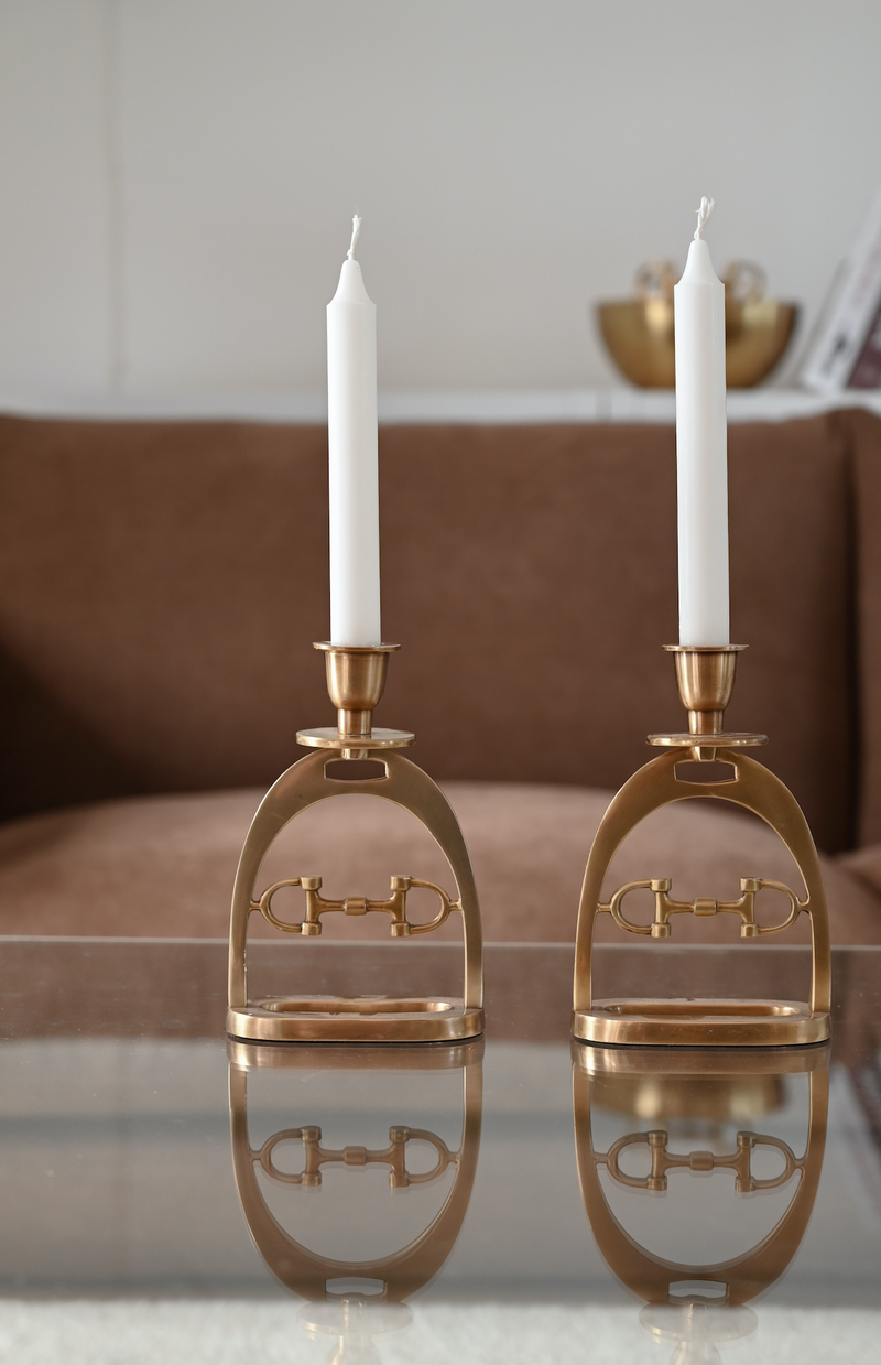 Snaffle Bit Candle Holder Set Brass