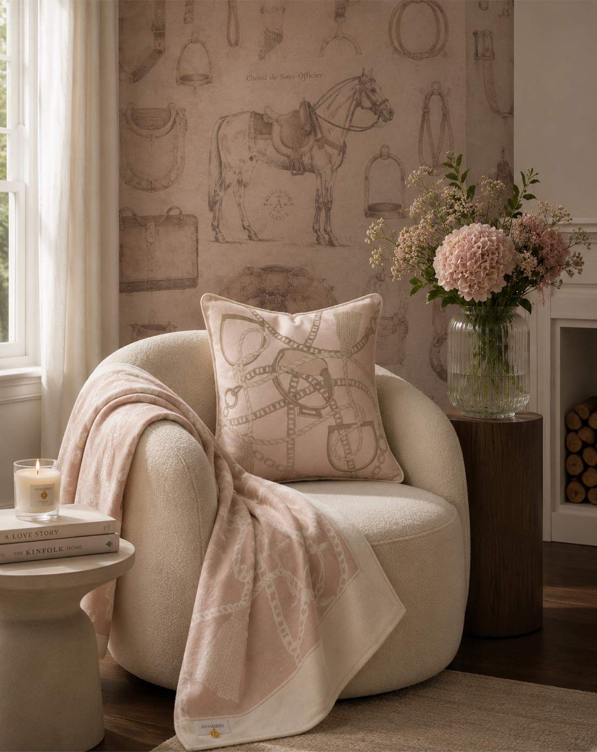 Chain velvet cushion soft pink