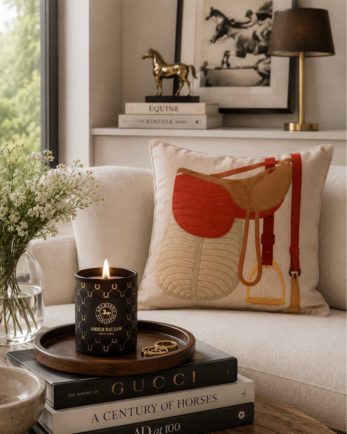 Heritage Saddle velvet cushion soft pink