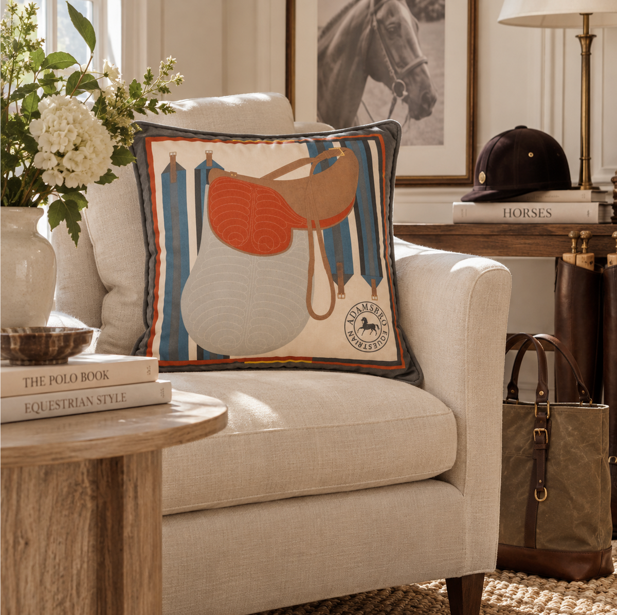 Saddle Olive velvet cushion  reversible