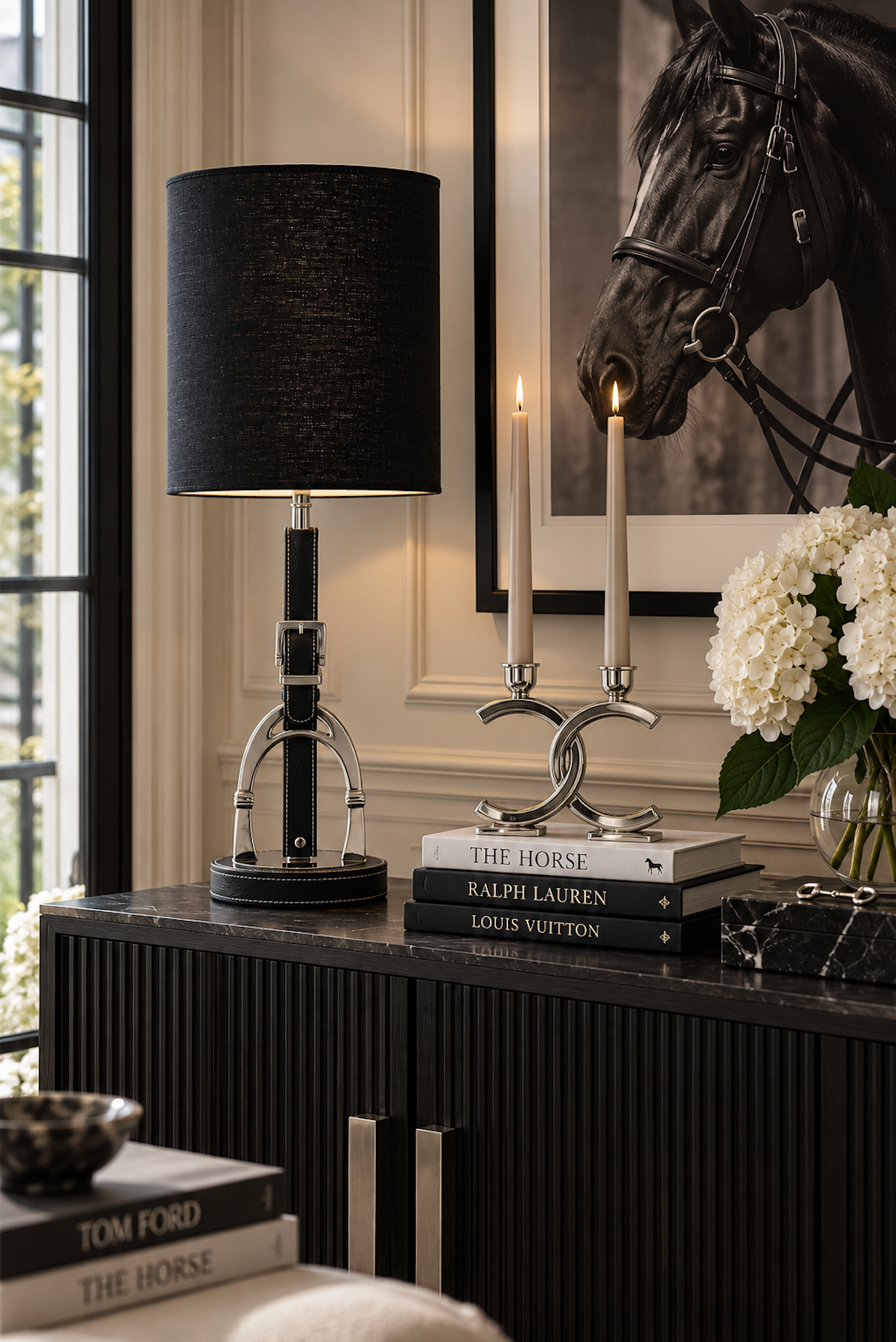 Luxury Stirrup Lamp with Leather.