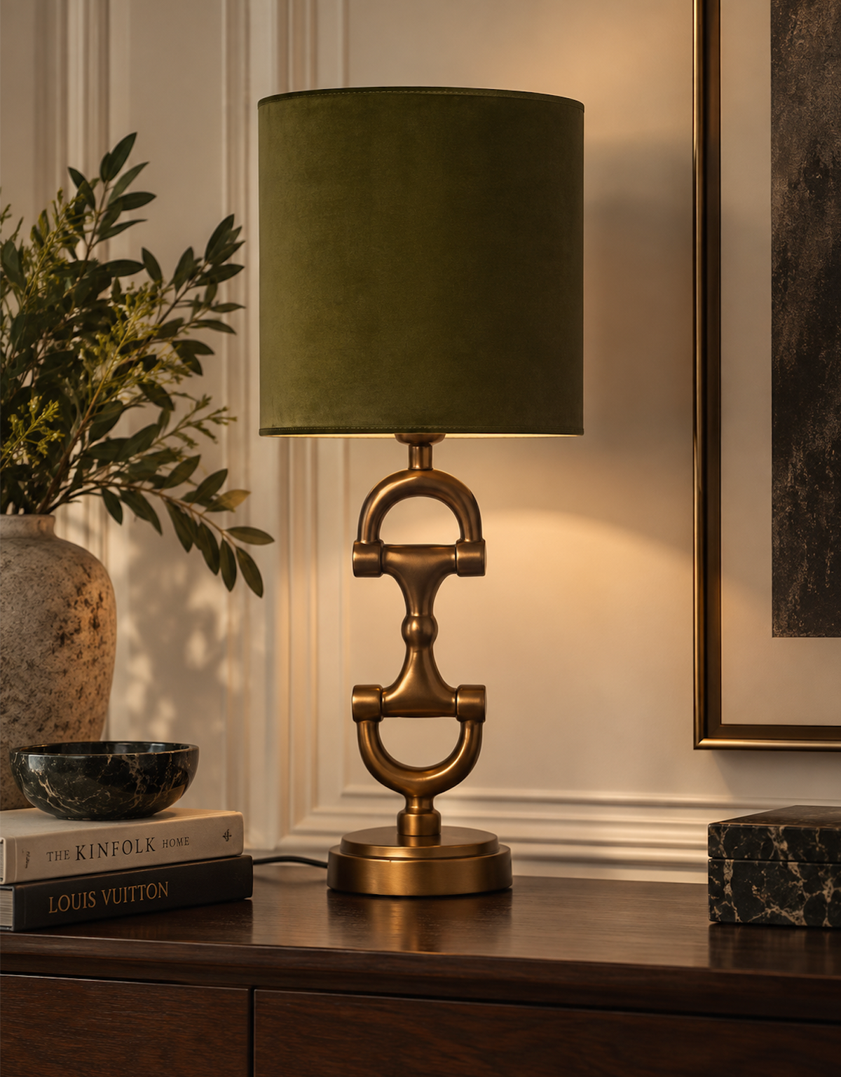 BIT Lamp stand Brass including Moss Green Shade.