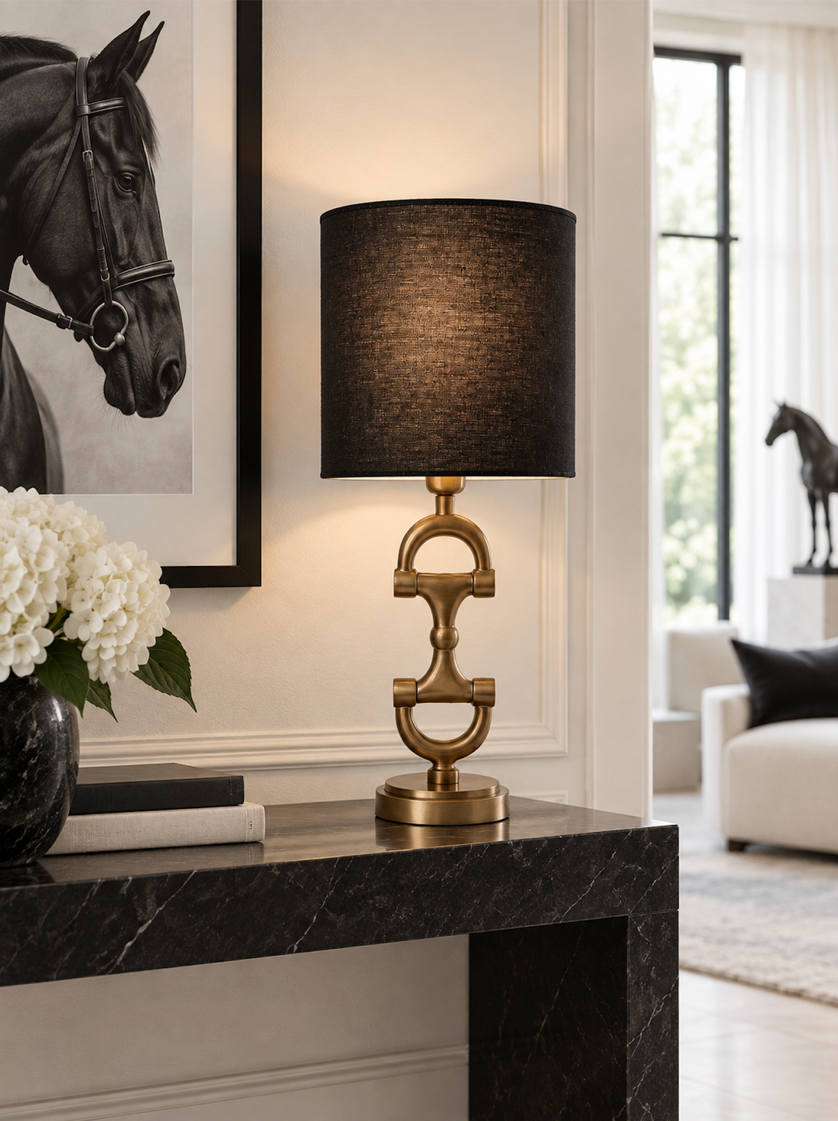 BIT Lamp stand Brass including Black Linnen Shade.