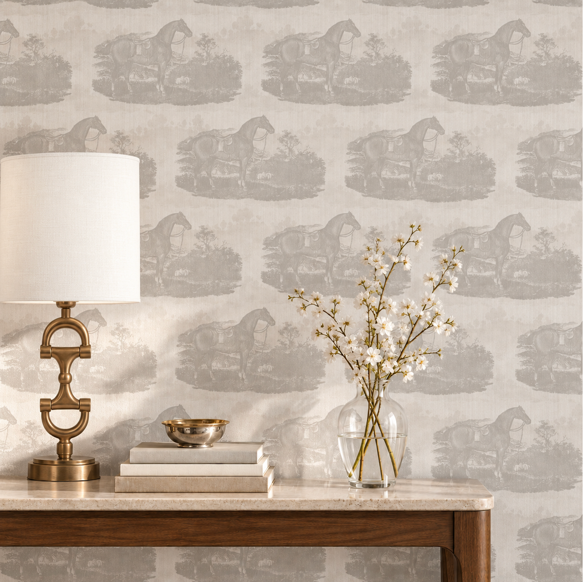 17-09-023-00 Wallpaper Horse Toile Offwhite