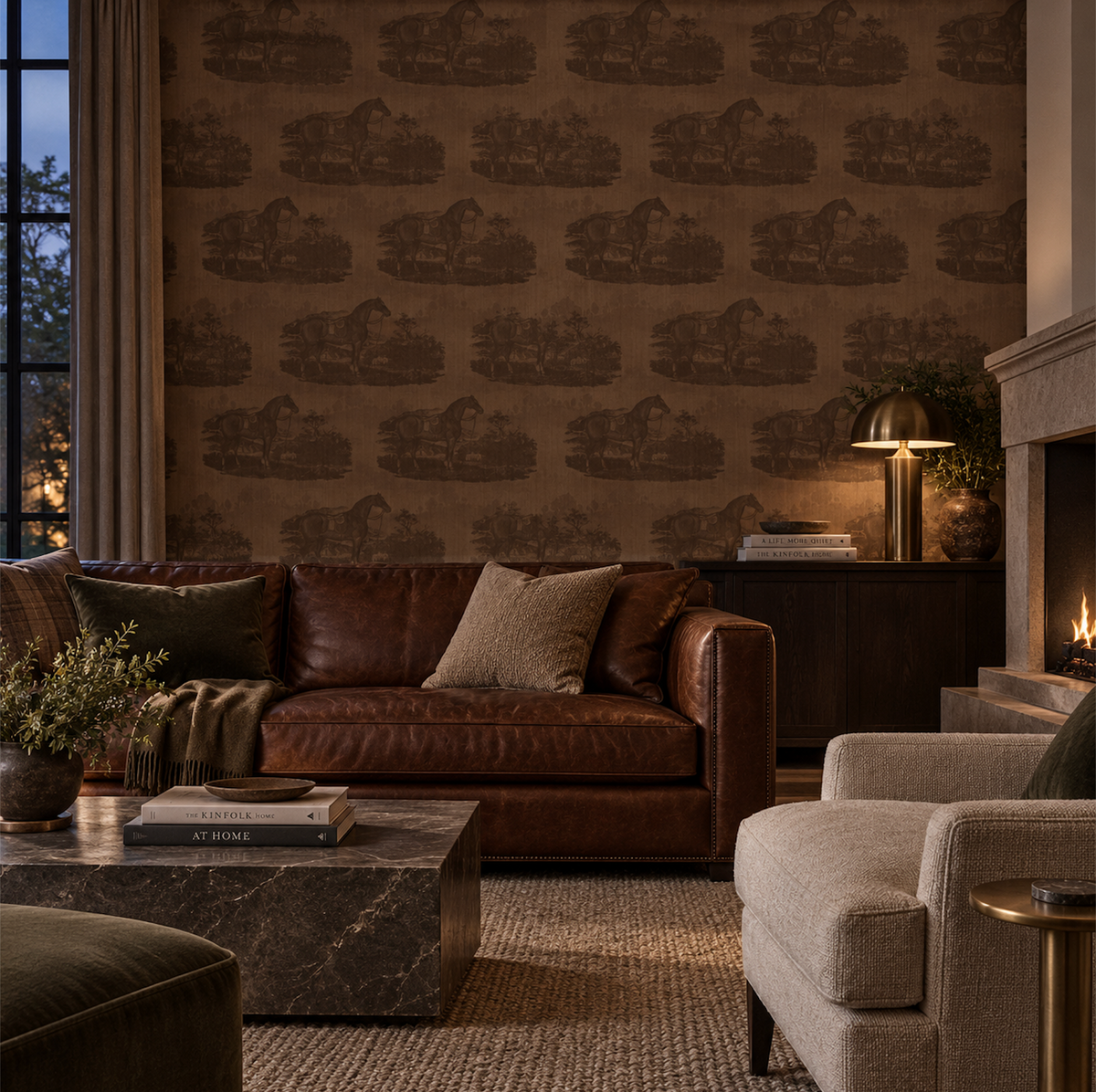 17-09-023-45 Wallpaper Horse Toile Dark Brown