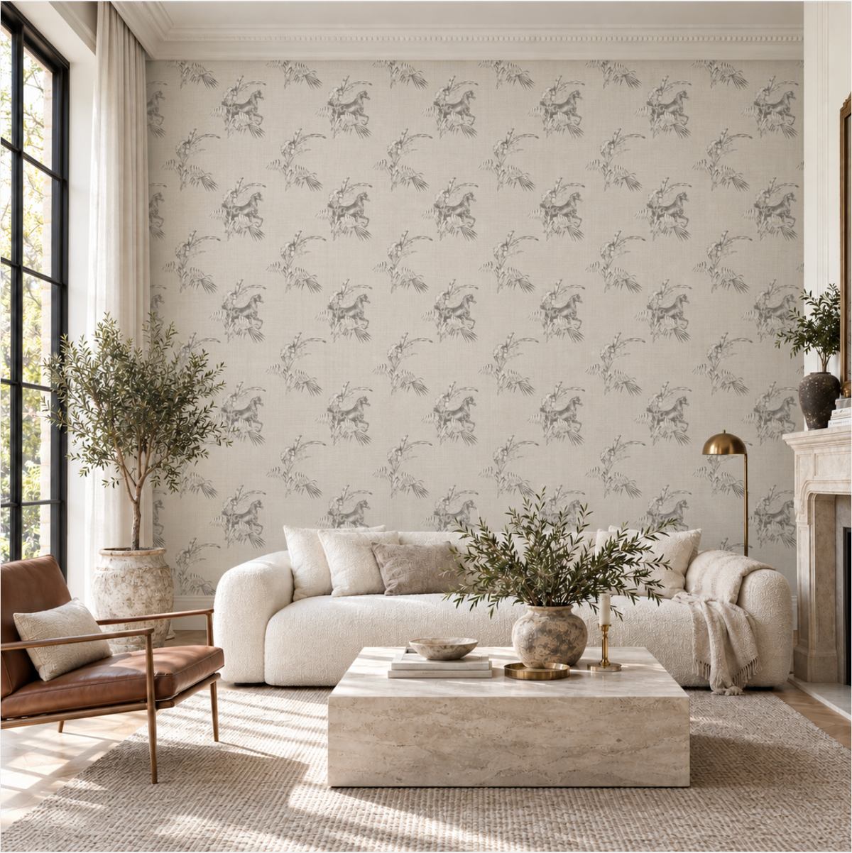17-09-020-00  WALLPAPER NEW HORSE OFF-WHITE