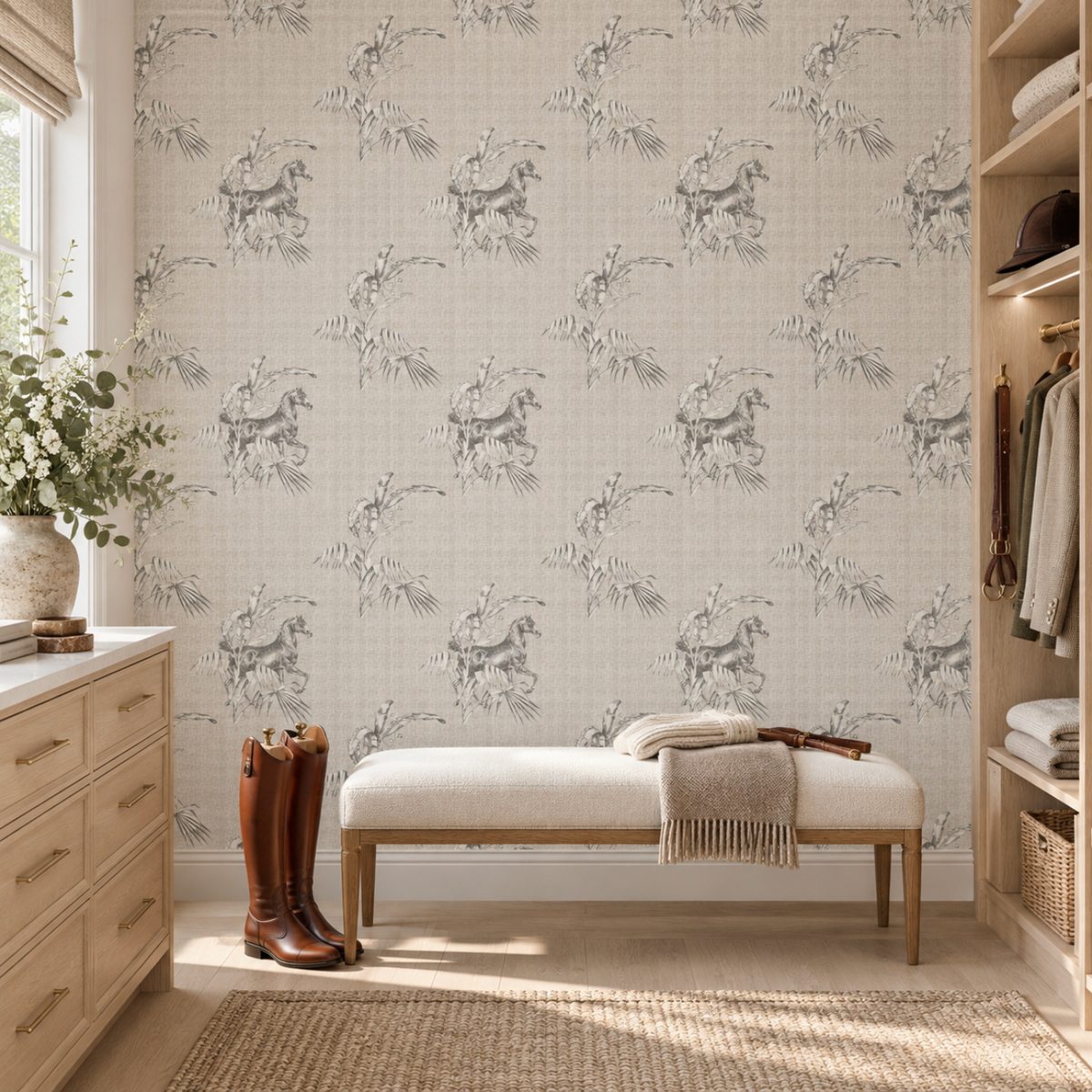 17-09-020-00  WALLPAPER NEW HORSE OFF-WHITE