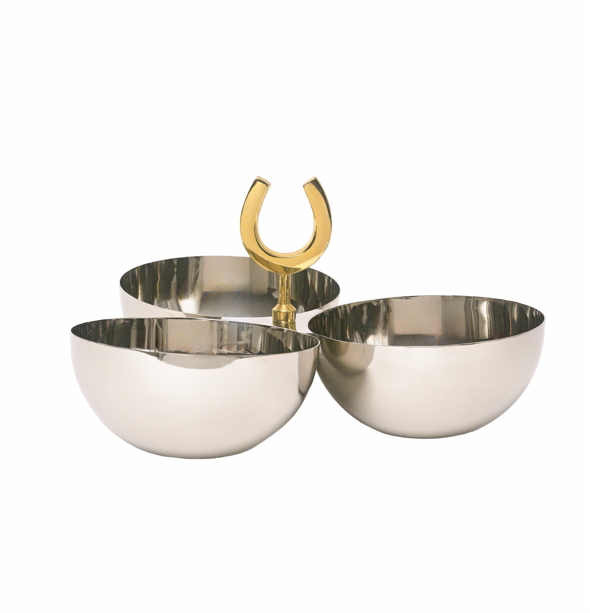 Triple Nut Bowl Silver with Horseshoe in Brass