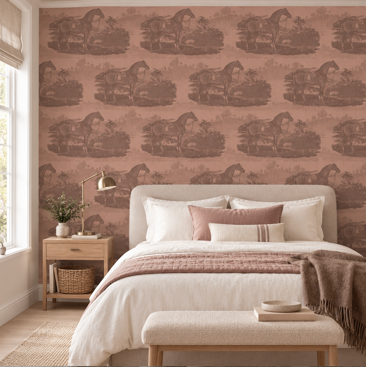 17-09-023-05 Wallpaper Horse Toile Red Mocca