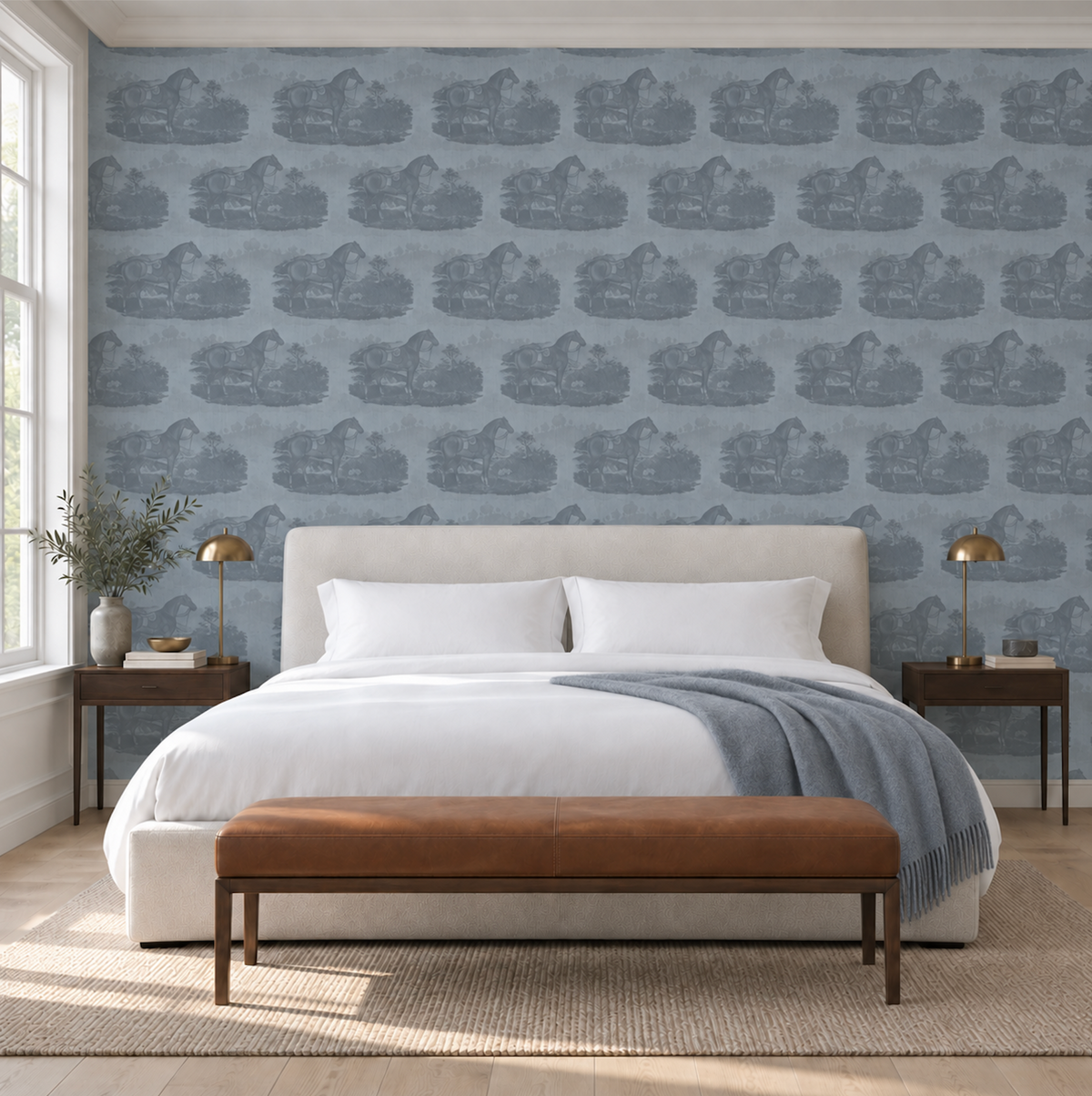 17-09-023-75 Wallpaper Horse Toile Light Blue